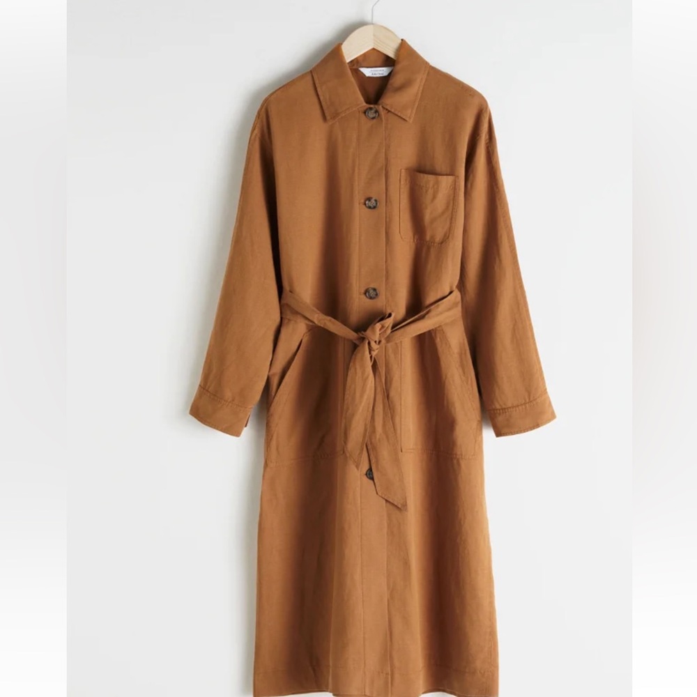 & OTHER STORIES Khaki Linen Blend Trench Coat size US 0 EUR 32- could fit small